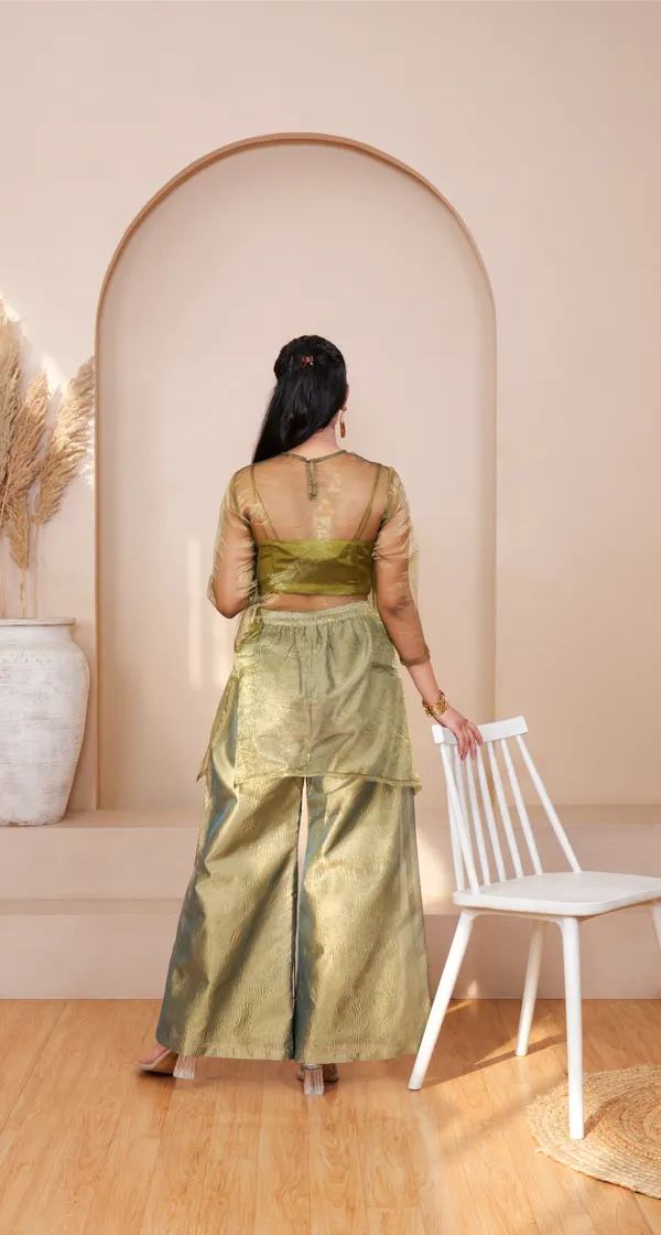 ZYRA_TRANSPARENT_KURTA_SET-Olive_Green_Organza_Kurta_Set_For_Women