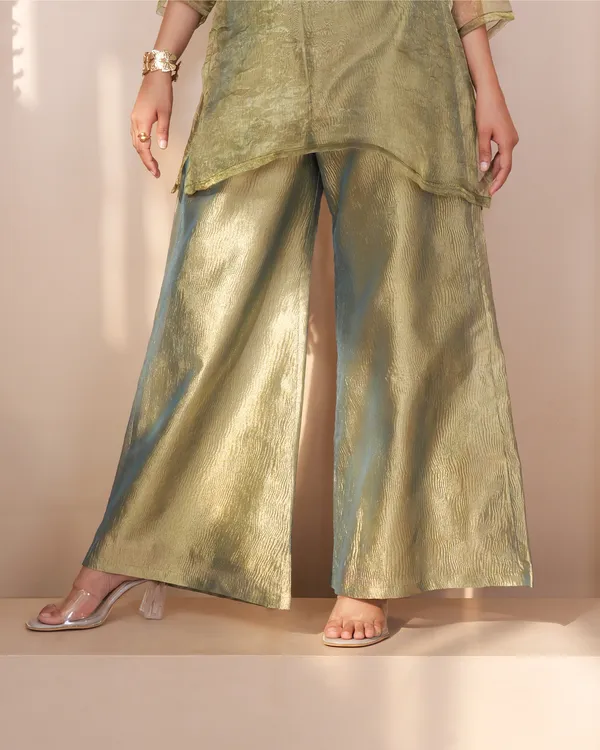 ZYRA_TRANSPARENT_KURTA_SET-Olive_Green_Organza_Kurta_Set_For_Women