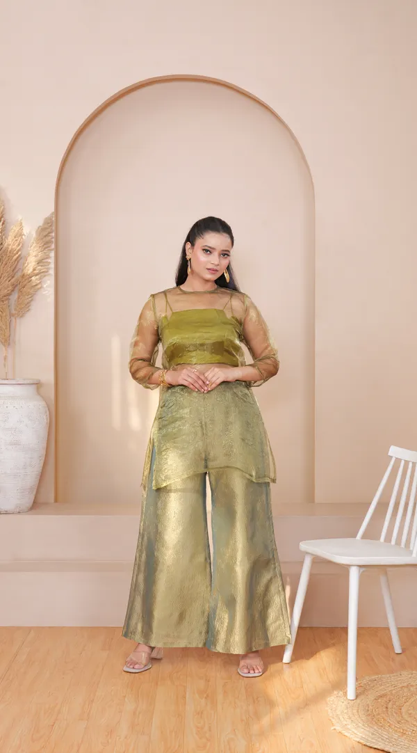 ZYRA_TRANSPARENT_KURTA_SET-Olive_Green_Organza_Kurta_Set_For_Women
