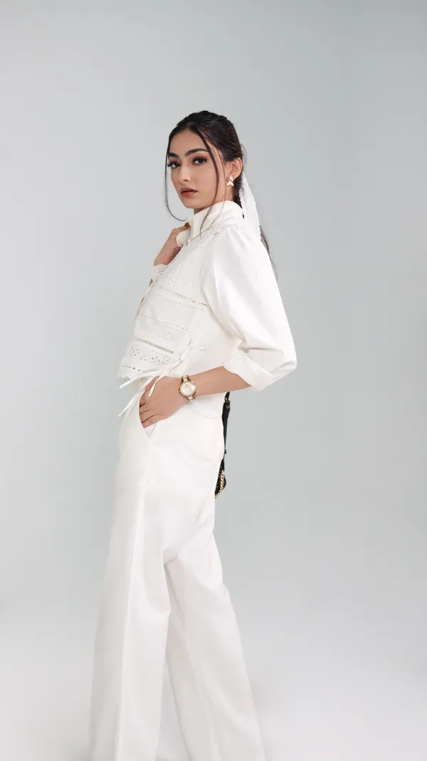 WANDER_LUXE_CO-ORD_SET-White_Cotton_Shirt_With_Pant_For_Women
