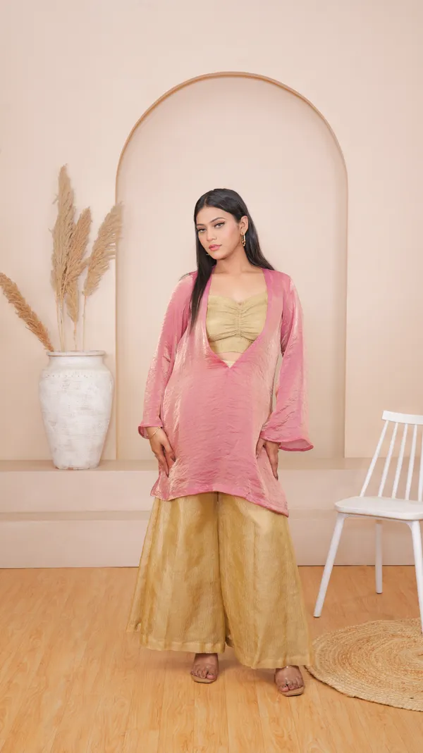 MYRA_SHARARA_SET/HALDI_DRESS-Pink_Silk_Blend_Kurta_Set_For_Women