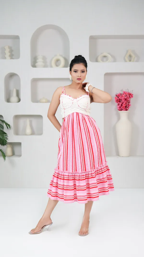 VICHY_DRESS-Pink_Cotton_Midi_Dress_For_Women