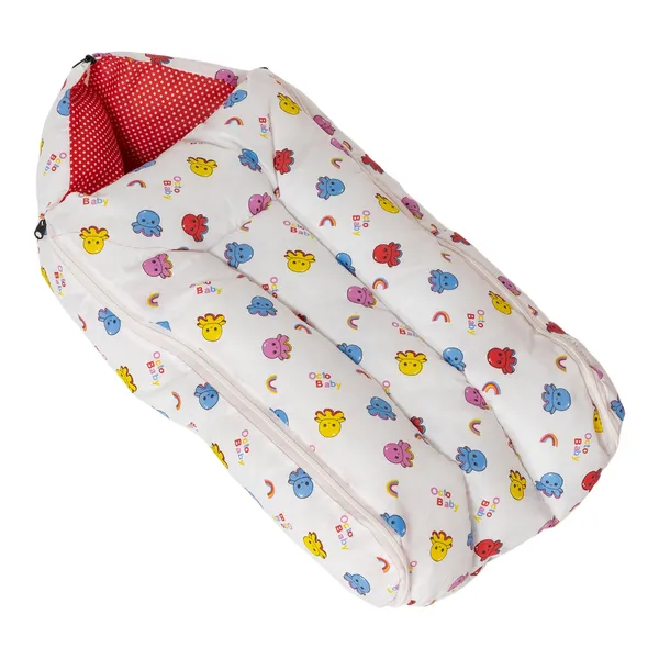 White_Cotton_Printed_Hooded_And_Orange_Cotton_Printed_Baby_Sleeping_Bag_For_New_Born_Combo_Pack_Of_2