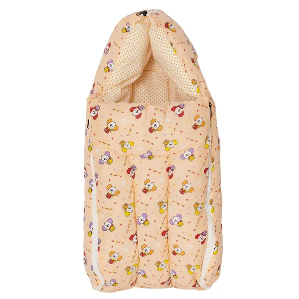 White_Cotton_Printed_Hooded_And_Orange_Cotton_Printed_Baby_Sleeping_Bag_For_New_Born_Combo_Pack_Of_2