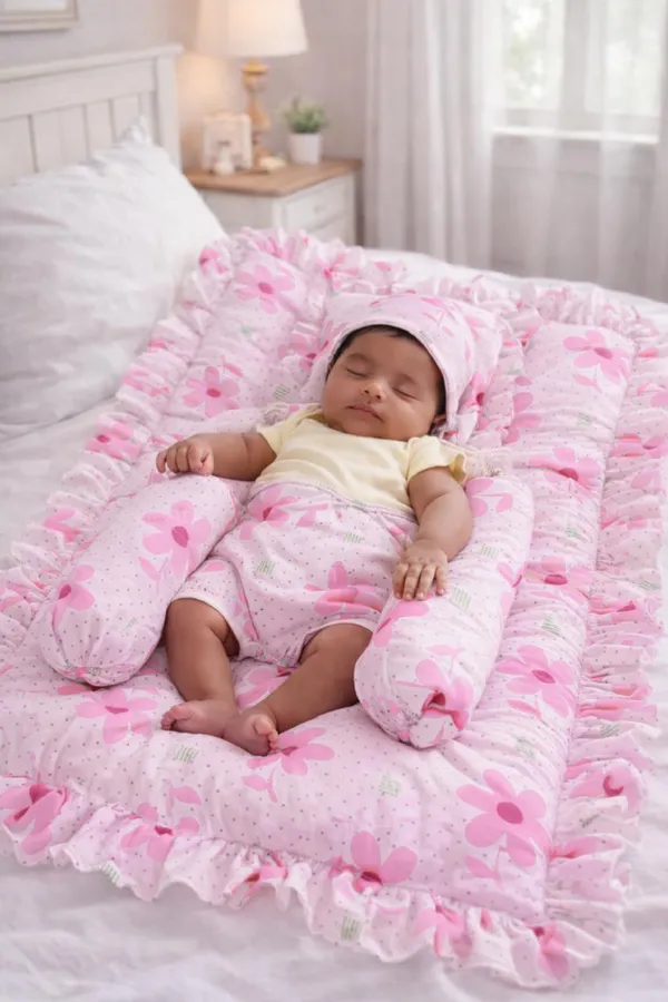 Pink_Cotton_Floral_Print_Baby_Bedding_Combo_Set_For_New_Born