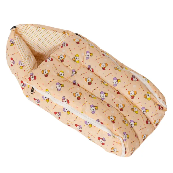 White_Cotton_Printed_Hooded_And_Orange_Cotton_Printed_Baby_Sleeping_Bag_For_New_Born_Combo_Pack_Of_2