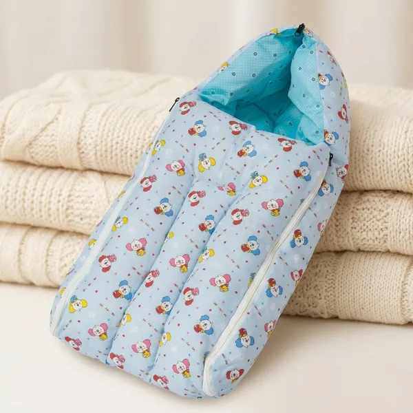 Blue_Cotton_Printed_Hooded__And_Multicolour_Cotton_Umbrella_Print_Baby_Sleeping_Bag_For_New_Born_Combo_Pack_Of_2