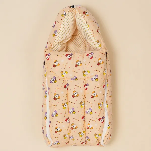White_Cotton_Printed_Hooded_And_Orange_Cotton_Printed_Baby_Sleeping_Bag_For_New_Born_Combo_Pack_Of_2
