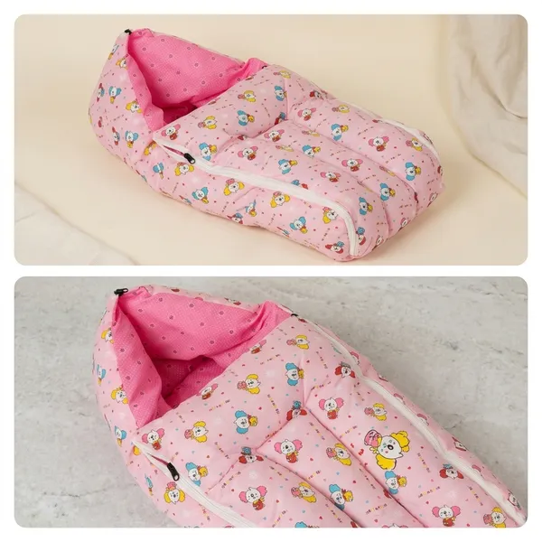 Multicolour_Cotton_Umbrella_Print_And_Pink_Cotton_Printed_Hooded_Baby_Sleeping_Bag_For_New_Born_Combo_Pack_Of_2