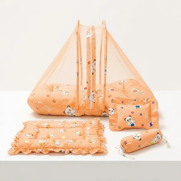 Orange_Cotton_Floral_Print_Baby_Bedding_Combo_Set_For_New_Born