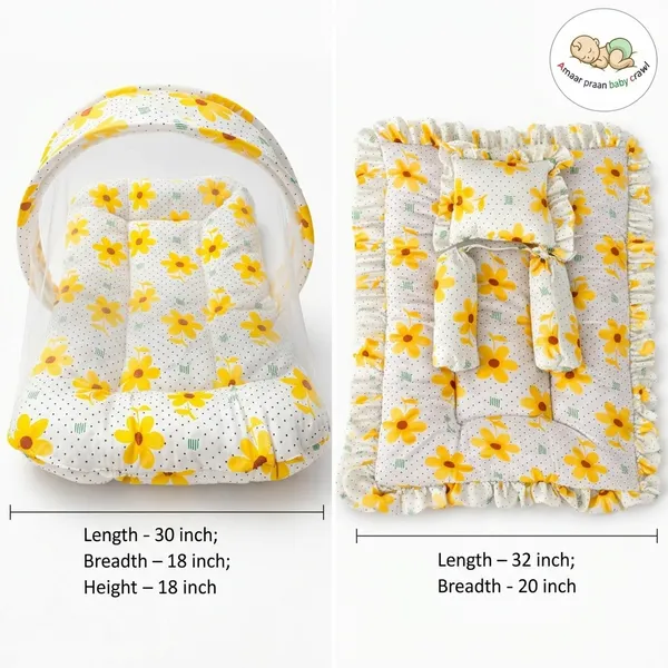 Yellow_White_Cotton_Sunflower_Print_Baby_Bedding_Combo_Set_For_New_Born