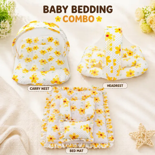 Yellow_White_Cotton_Sunflower_Print_Baby_Bedding_Combo_Set_For_New_Born