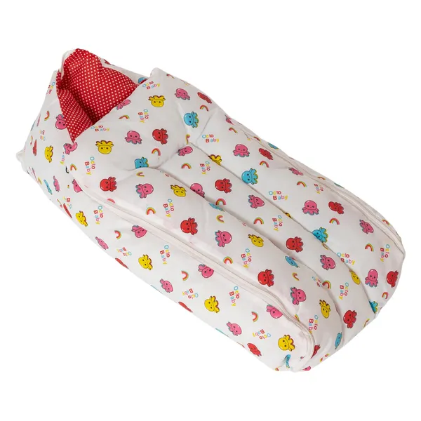 White_Cotton_Printed_Hooded_And_Orange_Cotton_Printed_Baby_Sleeping_Bag_For_New_Born_Combo_Pack_Of_2