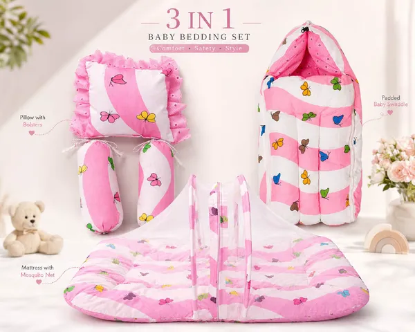Pink_Cotton_Butterfly_Print_Baby_Bedding_Combo_Set_For_New_Born