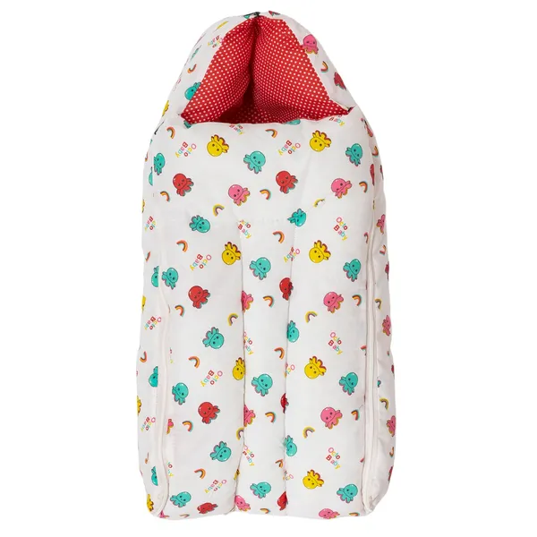 White_Cotton_Printed_Hooded_And_Orange_Cotton_Printed_Baby_Sleeping_Bag_For_New_Born_Combo_Pack_Of_2
