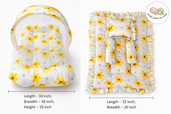 Yellow_White_Cotton_Sunflower_Print_Baby_Bedding_Combo_Set_For_New_Born