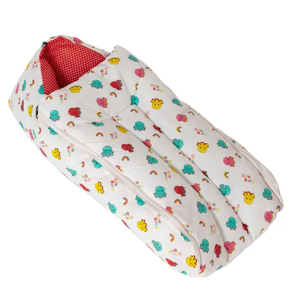 White_Cotton_Printed_Hooded_And_Orange_Cotton_Printed_Baby_Sleeping_Bag_For_New_Born_Combo_Pack_Of_2