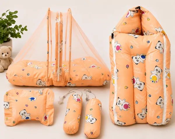 ORANGE_BABY_BEDDING_WITH_MOSQUITO_NET_AND_NEST_BED__CARTOON_IMAGE_0-3_MONTH