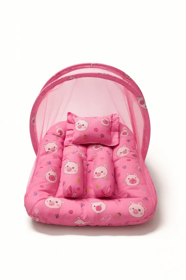 PINK_BABY_BEDDING_WITH_MOSQUITO_NET_AND_NEST_BED__CARTOON_IMAGE_0-3_MONTH