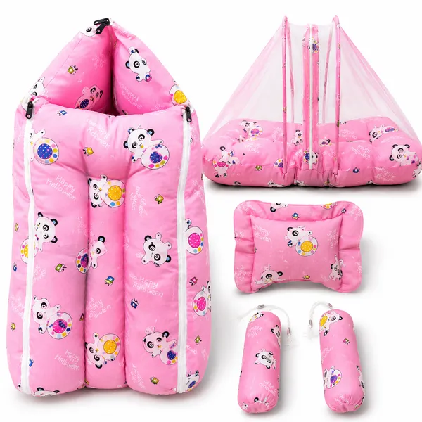 PINK_BABY_BEDDING_WITH_MOSQUITO_NET_AND_NEST_BED__CARTOON_IMAGE_0-3_MONTH