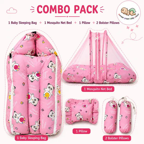PINK_BABY_BEDDING_WITH_MOSQUITO_NET_AND_NEST_BED__CARTOON_IMAGE_0-3_MONTH