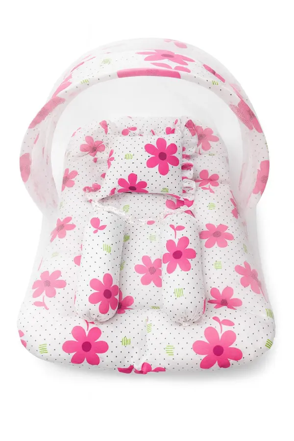 Pink_White_Cotton_Floral_Print_Baby_Bath_Cushion_Set_For_New_Born