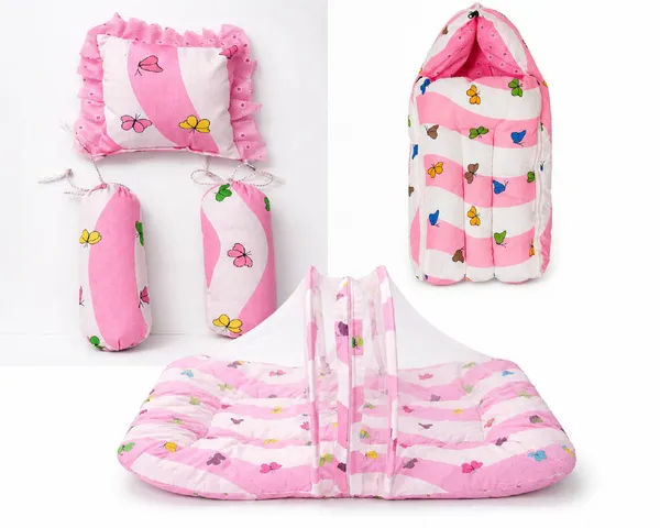 Pink_Cotton_Butterfly_Print_Baby_Bedding_Combo_Set_For_New_Born