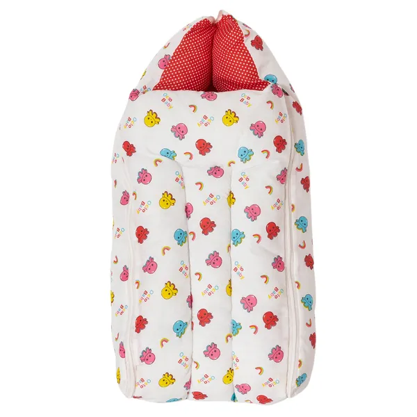 White_Cotton_Printed_Hooded_And_Orange_Cotton_Printed_Baby_Sleeping_Bag_For_New_Born_Combo_Pack_Of_2