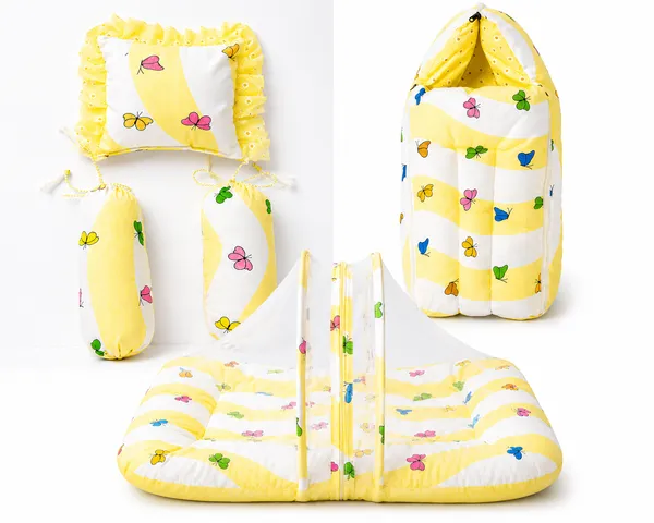 Yellow_Cotton_Butterfly_Print_Baby_Bedding_Combo_Set_For_New_Born-3month