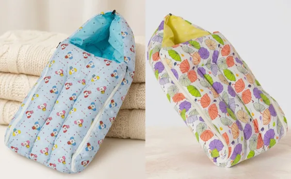 Blue_Cotton_Printed_Hooded__And_Multicolour_Cotton_Umbrella_Print_Baby_Sleeping_Bag_For_New_Born_Combo_Pack_Of_2