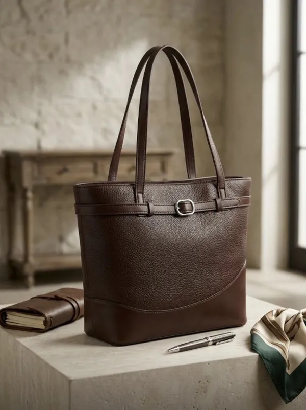 Brown_Pu_Solid_Tote_Bag_For_Women