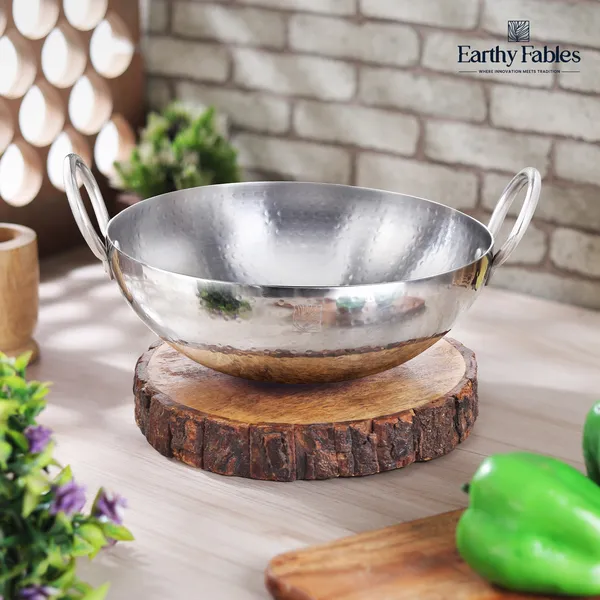 Stainless_Steel_Deep_Gol_Hammered_Kadhai_Without_lid,_Wired_Handle