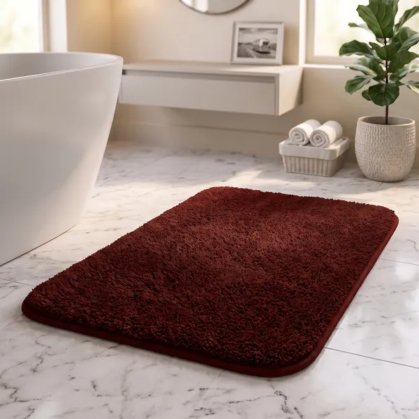 Maroon_Cut_Pile_Bath_Mat_100%_Microfiber_1600_GSM_60x40_Cm_(Set_of_1)