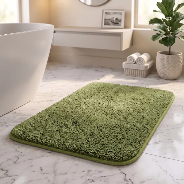 Green_Cut_Pile_Bath_Mat_100%_Microfiber_1600_GSM_60x40_Cm_(Set_of_1)