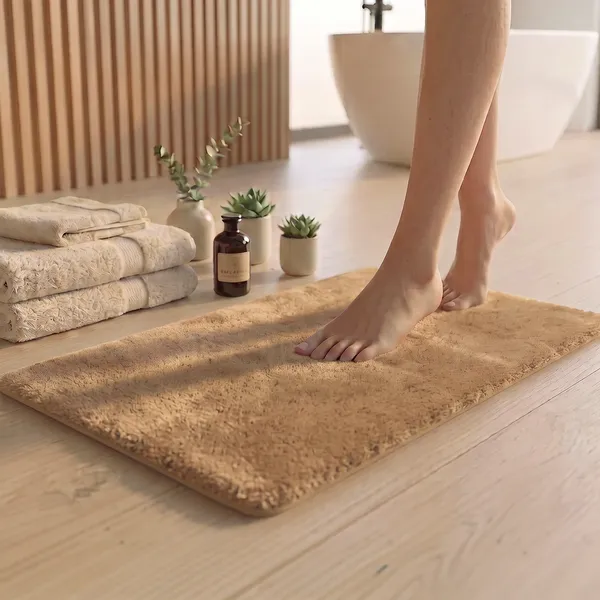Beige_Plush_Bath_Mat_100%_Microfiber_2000_GSM_60x40_Cm_(Set_of_1)