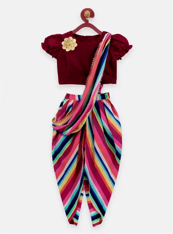 Peronica_Baby_Girls_Festive_&_Party,_Wedding_Kurta_And_Dhoti_Pant_Set_(Maroon_Pack_Of_1)
