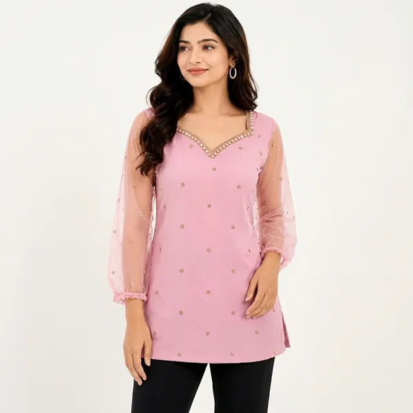 Pink_Net_Tunic_Top_For_women