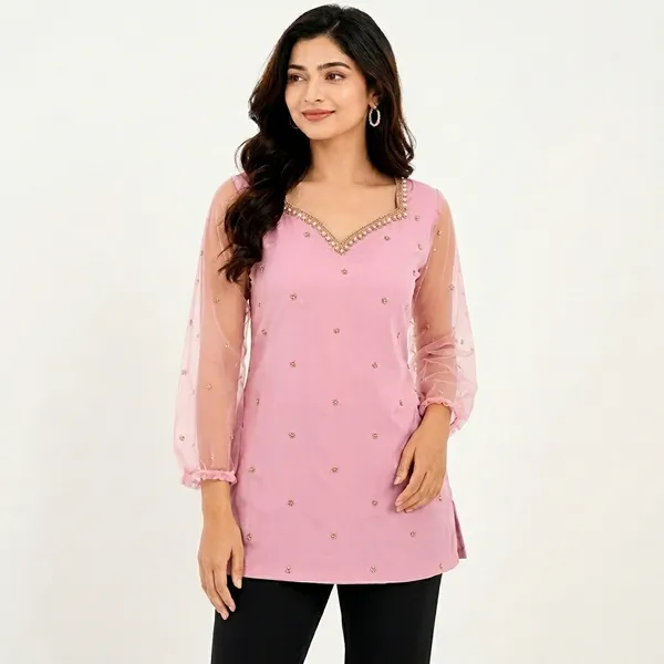 Pink_Net_Tunic_Top_For_women