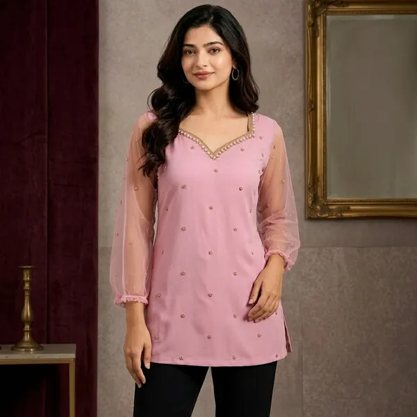 Pink_Net_Tunic_Top_For_women
