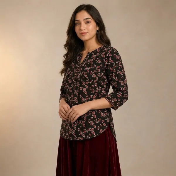 Black_&_Red_Cotton_Short_Kurti_For_women