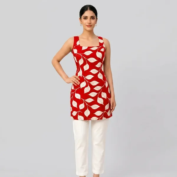 Red_&_White_Cotton_Kurta_For_women