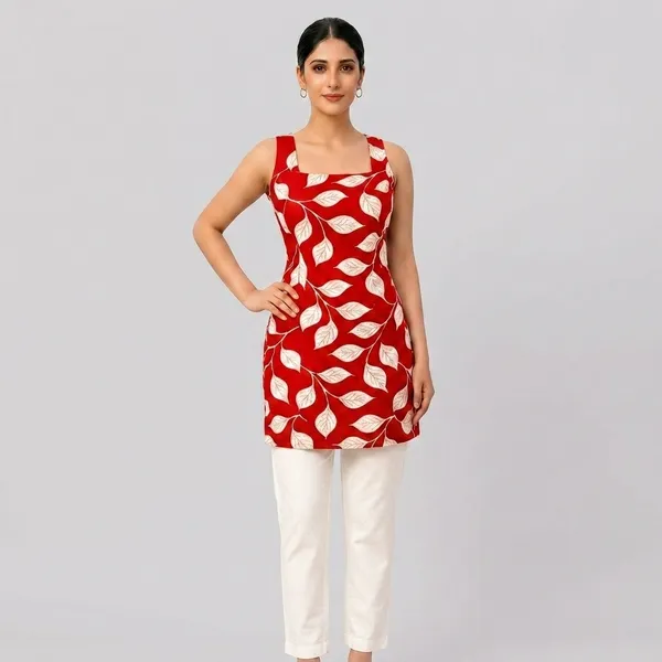 Red_&_White_Cotton_Kurta_For_women