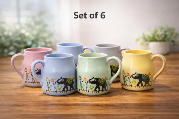 Pack_Of_6_Ceramic_Multi_Design_Elephant_Art_Multicolor_Cup_Set_Each_Elegant_And_Durable_Microwave_And_Dishwasher_Safe