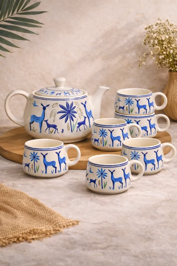 Handcrafted_Blue_Deer_Ceramic_Tea_Set_1000_Ml_Teapot_With_6_Cups_7_Pc_Set