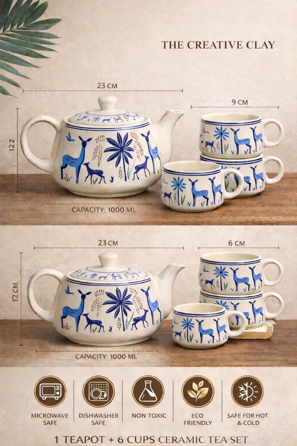 Handcrafted_Blue_Deer_Ceramic_Tea_Set_1000_Ml_Teapot_With_6_Cups_7_Pc_Set