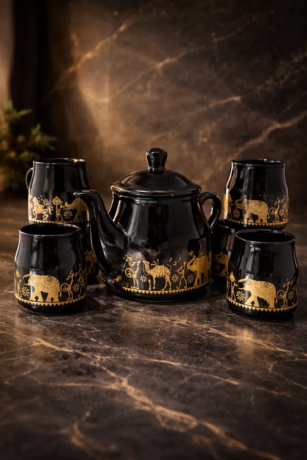 Set_Of_6_Hand_Painted_Ceramic_Tea_Kettle_Set_With_6_Cups_120_Ml_And_1_Kettle_700_Ml_Ceramic_Good_Morning_Set_7_Piece_Set_Elegant_Design_Microwave_Safe_Black