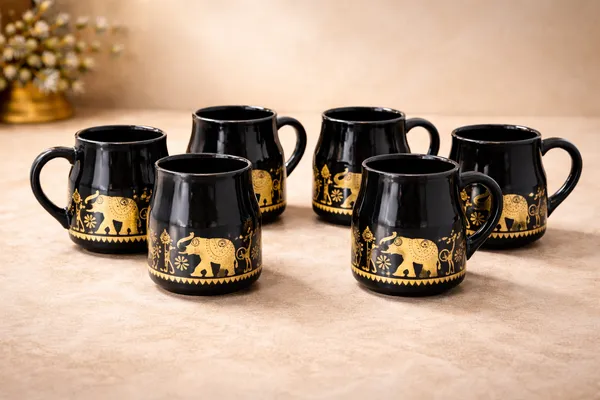 Set_Of_6_Hand_Painted_Ceramic_Tea_Kettle_Set_With_6_Cups_120_Ml_And_1_Kettle_700_Ml_Ceramic_Good_Morning_Set_7_Piece_Set_Elegant_Design_Microwave_Safe_Black