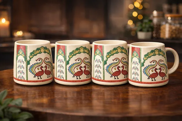Set_Of__4_Ceramic_Tea_Coffee_Mugs_Peacock_Design_330_Ml_Each_Elegant_And_Durable_Microwave_And_Dishwasher_Safe