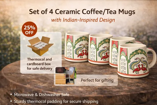Set_Of__4_Ceramic_Tea_Coffee_Mugs_Peacock_Design_330_Ml_Each_Elegant_And_Durable_Microwave_And_Dishwasher_Safe