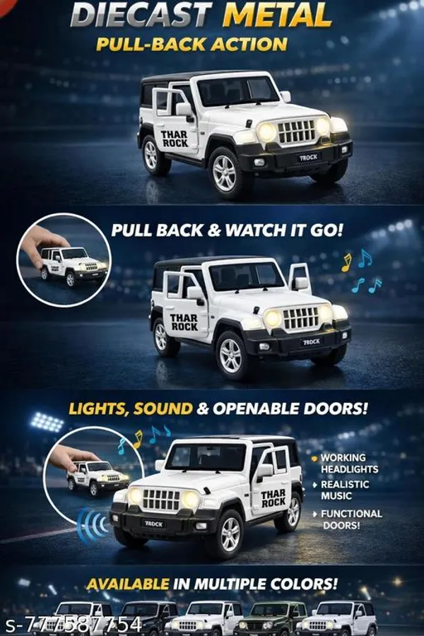White_Die_Cast_Metal_Pull_Back_Mahindra_Thar_Toy_Car_For_Kids